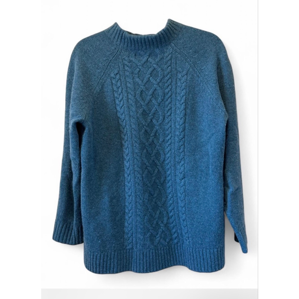 Garnet Hill 100% Cashmere Cable Knit Sweater Blue Womens Size M